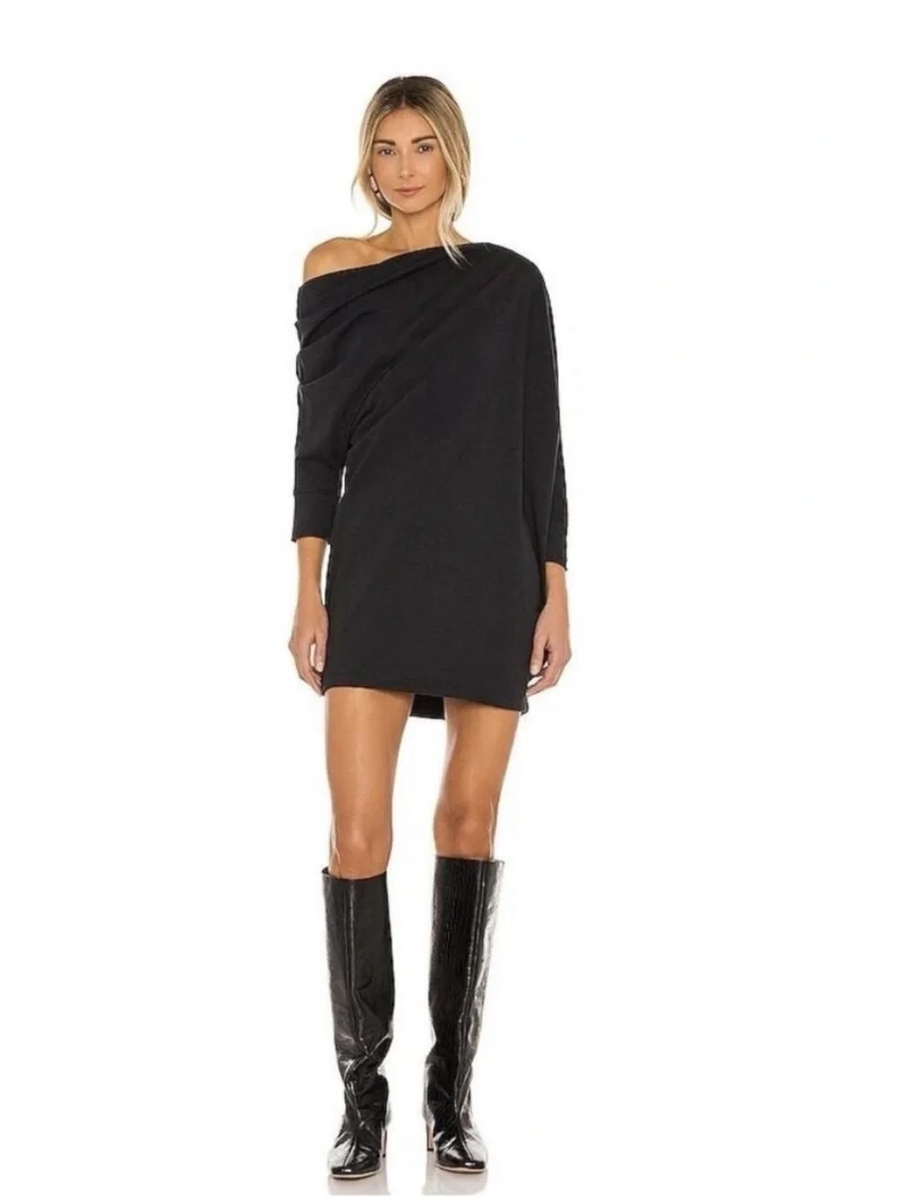 NEW Free People Beach Oversized Modern Mini Dress in Black Large 100% cotton - Picture 2 of 6